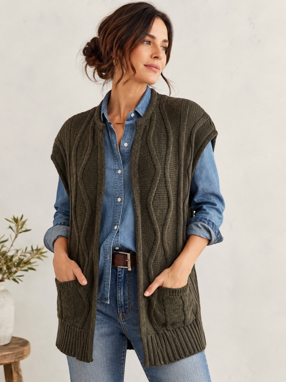 Pendleton Chunky Knit Sweater Vest Cotton Cashmere Coastal Boho Layering XL
